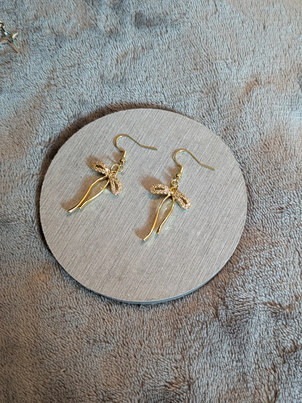 Gold Bow Tie Dangle Drop Earrings Sparkle Diamond